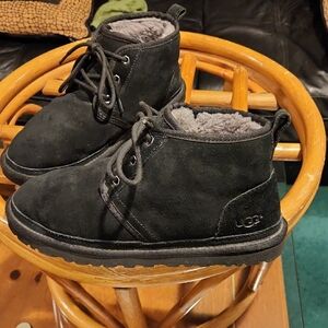 UGG Black Suede Short Lace-Up Boots with Gray Shearling